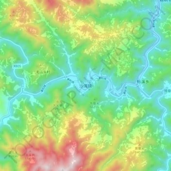 Topografische Karte 沙湾镇, Höhe, Relief