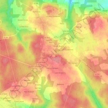 Topografische Karte Prat Fetan, Höhe, Relief
