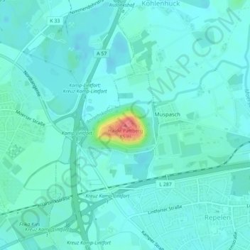 Topografische Karte Halde Pattberg, Höhe, Relief