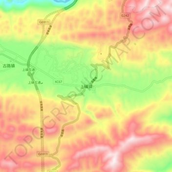 Topografische Karte 上磺镇, Höhe, Relief