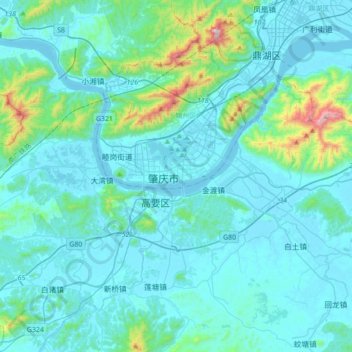 Topografische Karte 肇庆市, Höhe, Relief