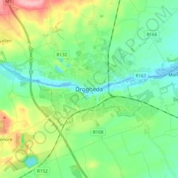 Topografische Karte Drogheda, Höhe, Relief