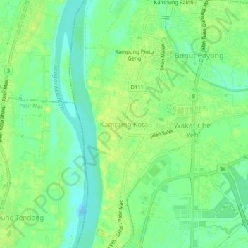 Topografische Karte Kampung Kota, Höhe, Relief