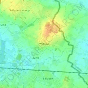 Topografische Karte Willems, Höhe, Relief