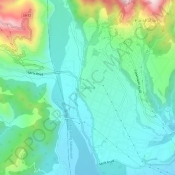 Topografische Karte Dudhia, Höhe, Relief