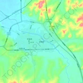 Topografische Karte 伊通镇, Höhe, Relief