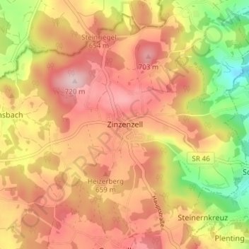 Topografische Karte Zinzenzell, Höhe, Relief