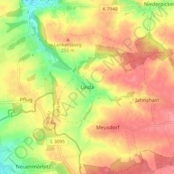Topografische Karte Linda, Höhe, Relief