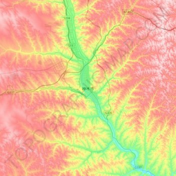 Topografische Karte 神木市, Höhe, Relief