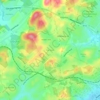 Topografische Karte Fair Oaks, Höhe, Relief