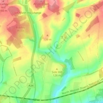 Topografische Karte Cole Henley, Höhe, Relief