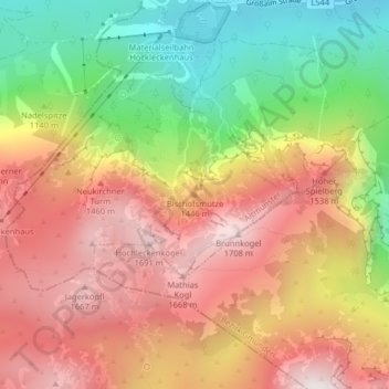 Topografische Karte Bischofsmütze, Höhe, Relief