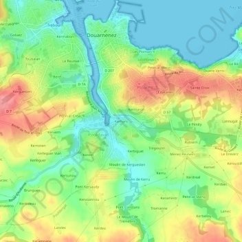 Topografische Karte Kerharo, Höhe, Relief