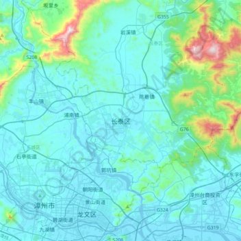 Topografische Karte 长泰区, Höhe, Relief