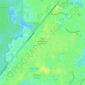 Topografische Karte Weekiwachee Woodlands, Höhe, Relief