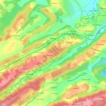 Topografische Karte Llaneces, Höhe, Relief