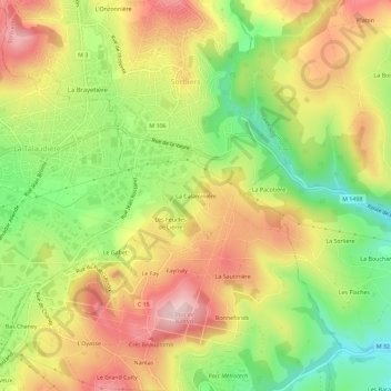 Topografische Karte La Calaminière, Höhe, Relief