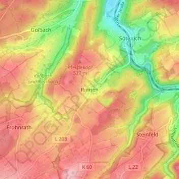 Topografische Karte Rinnen, Höhe, Relief