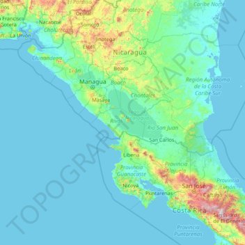 Topografische Karte Rivas, Höhe, Relief