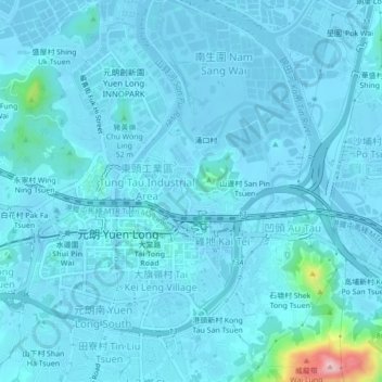 Topografische Karte 東頭園, Höhe, Relief