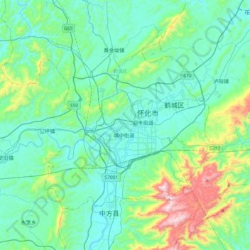 Topografische Karte 怀化市, Höhe, Relief