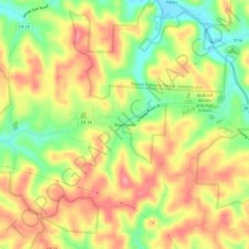 Topografische Karte Royersville, Höhe, Relief