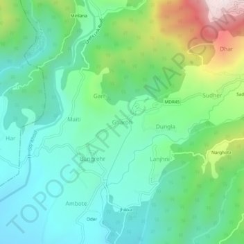 Topografische Karte Gharoh, Höhe, Relief