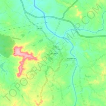 Topografische Karte Jhabua, Höhe, Relief