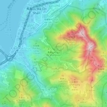 Topografische Karte 馬鞍山村, Höhe, Relief