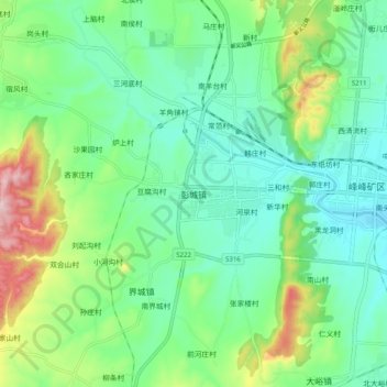 Topografische Karte 彭城镇, Höhe, Relief