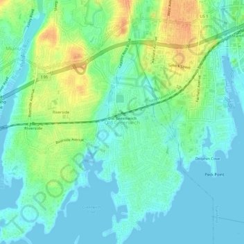 Topografische Karte Old Greenwich, Höhe, Relief