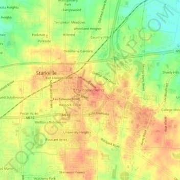 Topografische Karte The Cotton District, Höhe, Relief