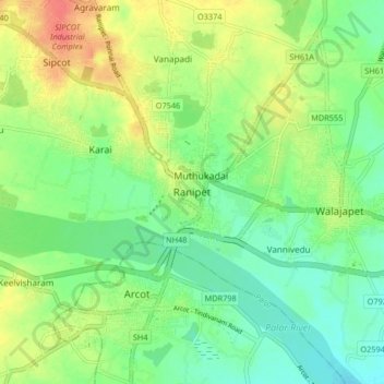 Topografische Karte Ranipet, Höhe, Relief