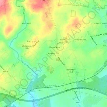 Topografische Karte Academy Hills, Höhe, Relief