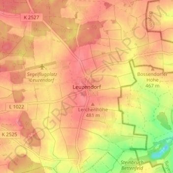 Topografische Karte Leuzendorf, Höhe, Relief
