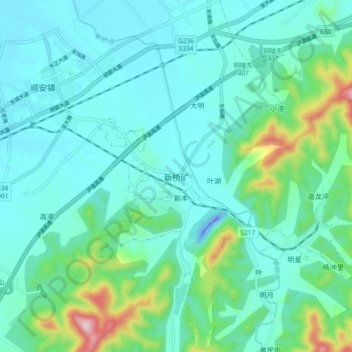 Topografische Karte 新桥矿, Höhe, Relief