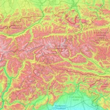 Topografische Karte Lienz, Höhe, Relief