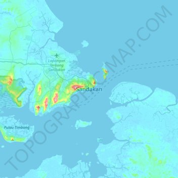 Topografische Karte Sandakan, Höhe, Relief