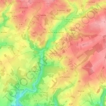 Topografische Karte Les Châtres, Höhe, Relief