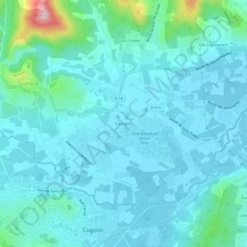 Topografische Karte Caucadis, Höhe, Relief