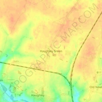 Topografische Karte Haughley Green, Höhe, Relief