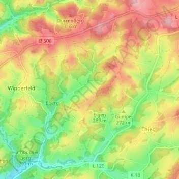 Topografische Karte Oberschwarzen, Höhe, Relief