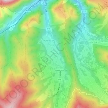 Topografische Karte Fuilla del Mitg, Höhe, Relief