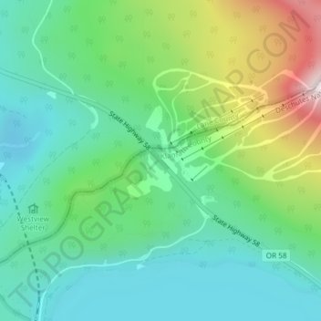 Topografische Karte Willamette Pass, Höhe, Relief