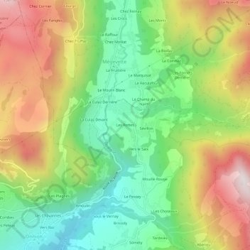 Topografische Karte Les Rottes, Höhe, Relief