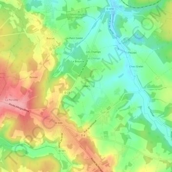 Topografische Karte Villars, Höhe, Relief