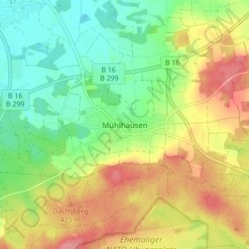 Topografische Karte Mühlhausen, Höhe, Relief