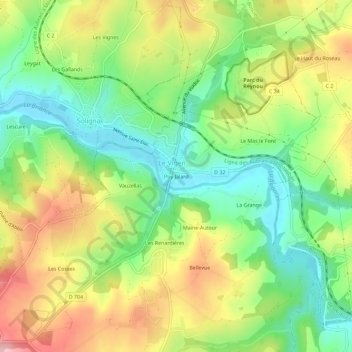 Topografische Karte Puy Jalard, Höhe, Relief