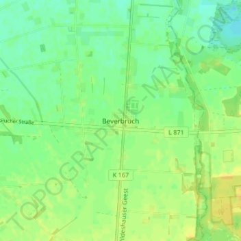Topografische Karte Beverbruch, Höhe, Relief