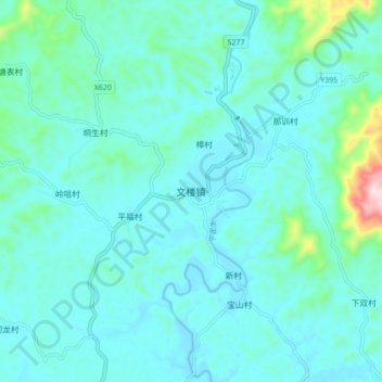 Topografische Karte 文楼镇, Höhe, Relief